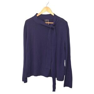 Ballantyne Cobalt Blue Merino Wool Tie Neck Fine Knit Sweater 46 12/14